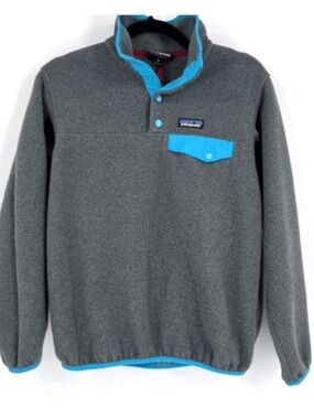 Patagonia Gray Fleece Pullover with Turquoise Trim